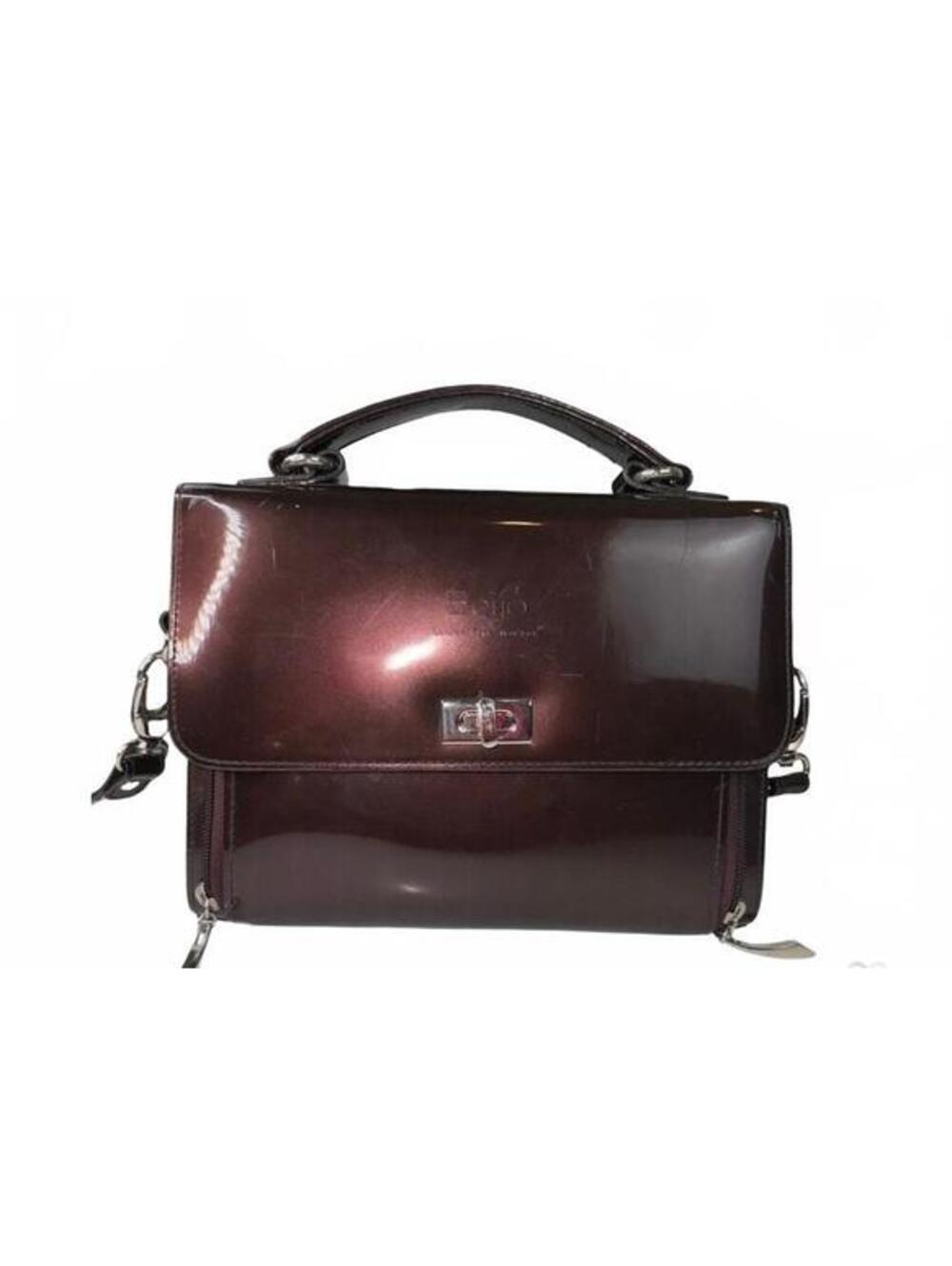 Beijo Patent Leather Structured Handbag in Dark Brown
